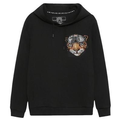 TCH潮牌帽衫烫钻老虎头黑色