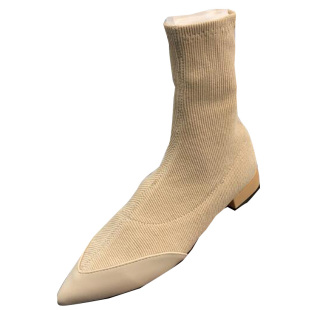 现 2026早春韩国东大门女鞋韩版尖头拼接弹力布面套筒低跟短袜靴