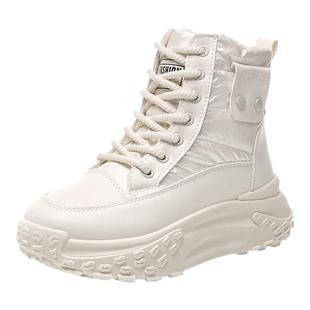 真皮雪地靴女2025冬季新款加绒保暖休闲高帮鞋厚底增高白色短靴子