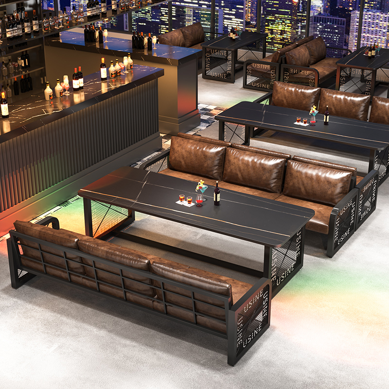 复古工业风餐厅卡座沙发商用烧烤火锅店餐桌酒吧清吧铁艺桌椅组合
