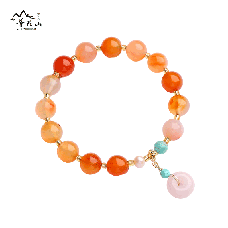 普陀山粉水晶平安扣手链