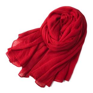 大红色拍照棉麻围巾沙漠防晒披肩海边旅游沙滩青海茶卡盐湖纱巾女