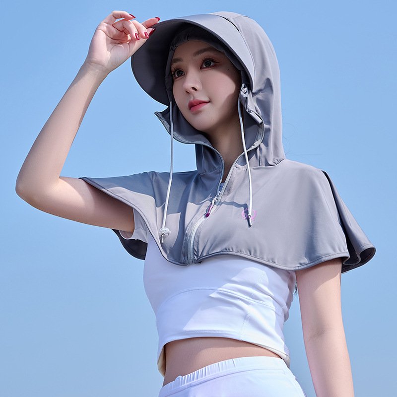 夏季防晒冰丝凉感骑行户外男披肩小女透气披肩遮阳帽紫外线防面罩