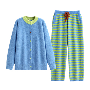 悦内半边绒睡衣女款秋冬季加厚加绒珊瑚绒家居服多巴胺保暖可外穿