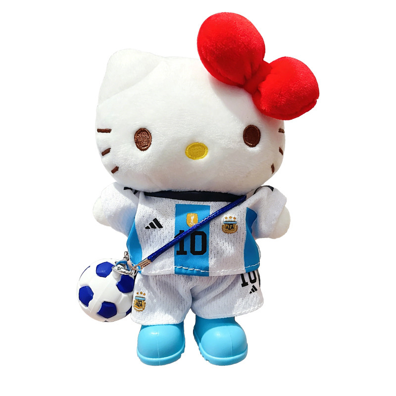 正版HelloKitty毛绒公仔包挂件世界杯阿根廷足球造型玩偶书包挂饰