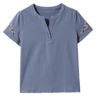 短袖休闲薄款刺绣纯棉T恤女