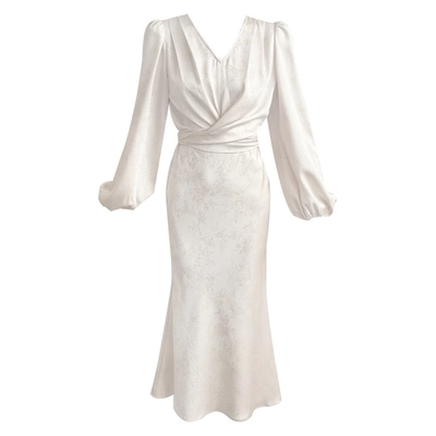 从一【东方新贵】新中式光泽感v领缎面连衣裙气质素雅印花裙时刻