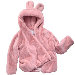 反季特价羊羔毛皮草女秋冬熊耳朵连帽外套仿獭兔毛加厚毛毛绒大衣