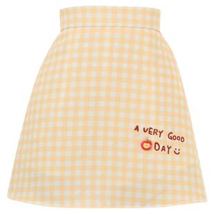 森女部落甜美黄白格子元气少女A字包臀裙高腰半身裙女夏季短裙