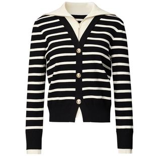 FF仿佛针织衫学院风条纹海军领女2025秋季新款套头针织长袖上衣