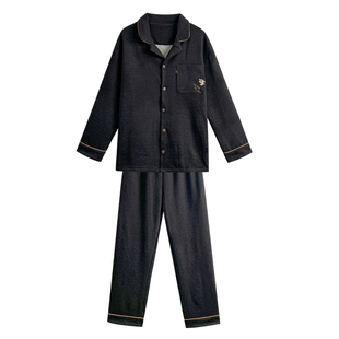 文森熊猫雪花绒秋冬家居服睡衣男士可外穿加绒加厚法兰绒套装