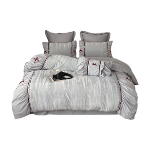 法式复古全棉磨毛四件套秋冬加厚纯棉褶皱被套提花床单少女心床品