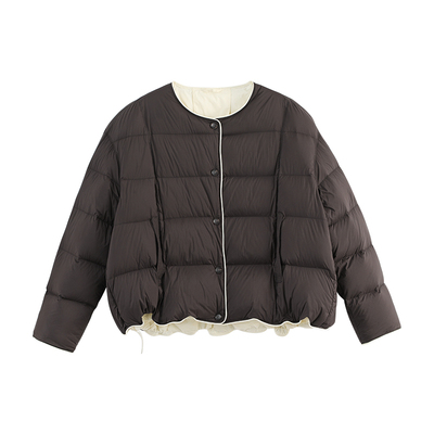 X--MOOM无领下摆抽褶泡芙羽绒服