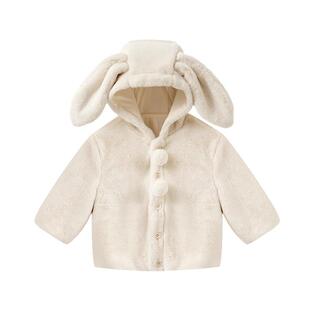 嫚熙童装儿童冬季保暖外套女童连帽2025新款女宝百搭可爱毛绒上衣
