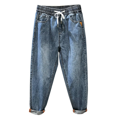 大码牛仔裤抽绳直筒休闲宽松裤子
