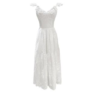 bear熊熊屋【纯白茉莉】清纯初恋绣花V领花边花朵小飞袖连衣裙女