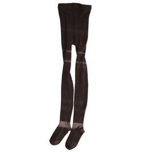 复古羊毛袜简约竖条纹连裤袜女秋季加绒加厚保暖显瘦深棕色打底袜