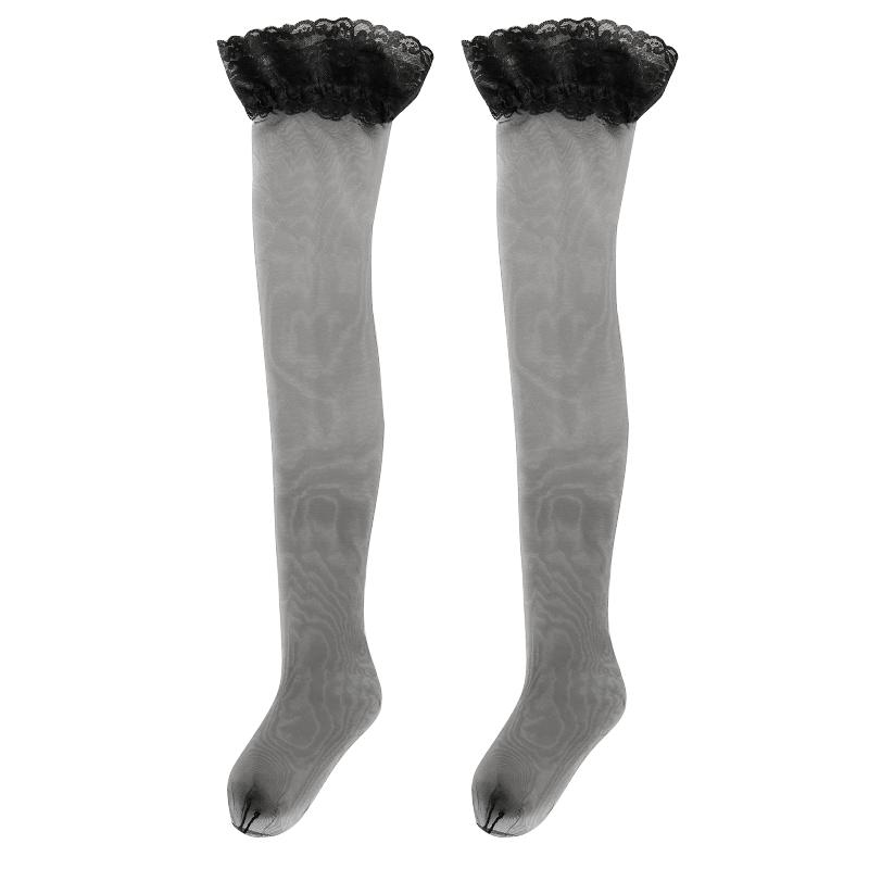 长筒丝袜女薄款夏季防勾丝过膝高筒黑色蕾丝加长大腿根红边0D黑丝