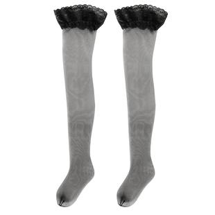 长筒丝袜女薄款夏季防勾丝过膝高筒黑色蕾丝加长大腿根红边0D黑丝