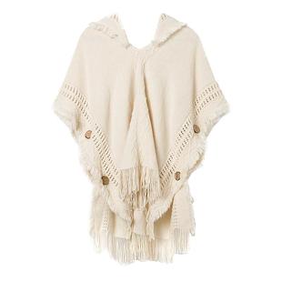 云分子原创森系温柔流苏披肩春秋针织衫套头连帽斗篷