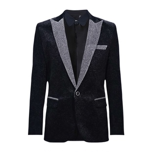 舞台演出闪闪发亮西服银灰色满天星亮丝男士西装外套舞蹈表演男装