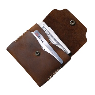 新款小众设计牛皮简约小钱包男手工复古文艺超薄零钱包女真皮卡包