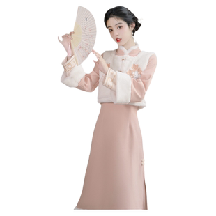 【特价清仓】明制改良新年战袍日常汉服女冬季加绒加厚中国风套装