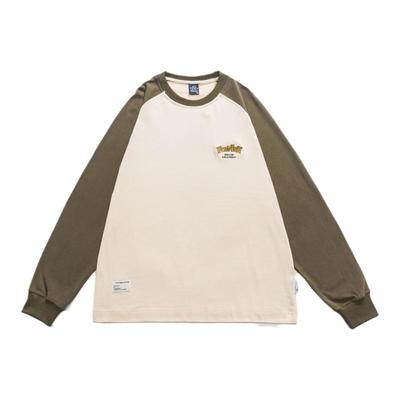 港仔文艺男刺绣插肩袖长袖T恤男