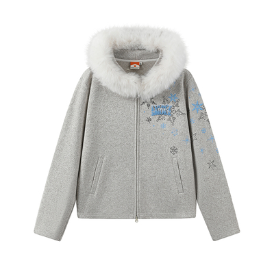 DONSMOKE毛织雪花刺绣毛领加绒卫衣DSM百搭渐变毛领设计宽松上衣