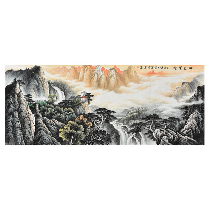 纯手绘风水山水画源远流长 流水生财八尺巨幅办公室酒店大堂挂画