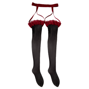 蒋大猫极光大腿长筒一体式性感超薄吊带高筒过膝黑红蕾丝油亮丝袜