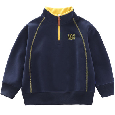 男童春秋半拉链假两件卫衣百搭帅