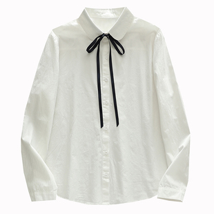 纯棉白色衬衫女春秋长袖学院风小个子内搭学生打底宽松jk上衣衬衣