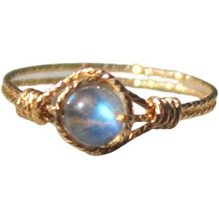 小行星天然蓝月光石戒指灰拉长石水晶不褪色14K注金麻花女式指环