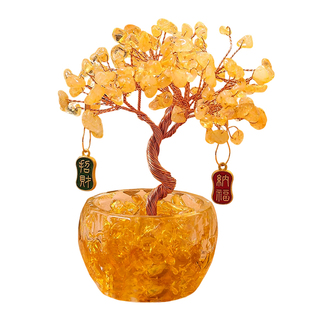 水晶发财树招财猫摆件办公室桌面装饰工位情绪稳定神器生日礼物女