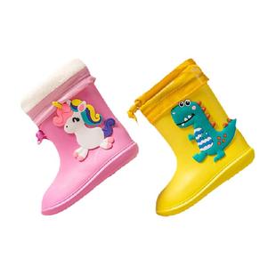 秋冬加绒恐龙儿童雨鞋男女童水鞋小孩宝宝胶鞋婴幼儿小童宝宝雨靴