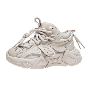 真皮儿童老爹鞋男童单鞋2025新款春秋女童运动鞋皮面潮牌中童鞋潮