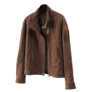 老钱风高端反绒羊皮休闲宽松真皮皮衣短款外套女2026春新款皮夹克