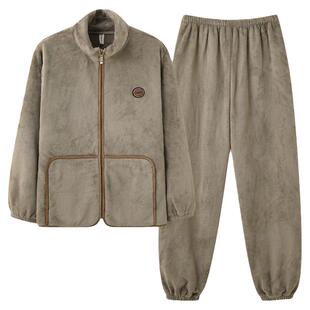 男款睡衣男士秋冬季冬款男生加厚加绒保暖珊瑚绒拉链可外穿家居服