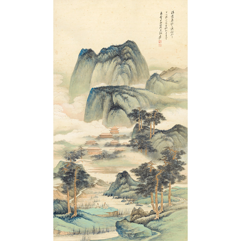 高清复刻张大千晴霭仙阁图山水画
