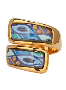 海蓝之心手工开口画珐琅戒指女