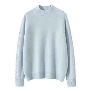 半高领100纯山羊绒衫女加厚亲肤毛衣秋冬新款插肩袖针织宽松打底