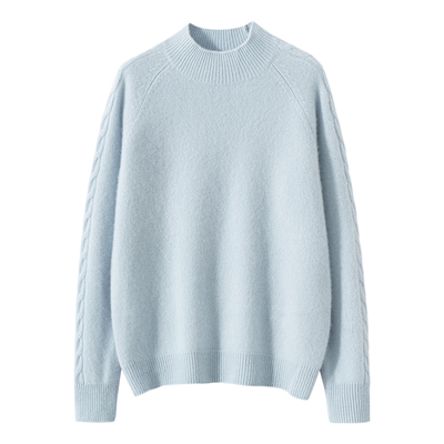 半高领100纯山羊绒衫女加厚亲肤毛衣秋冬新款插肩袖针织宽松打底