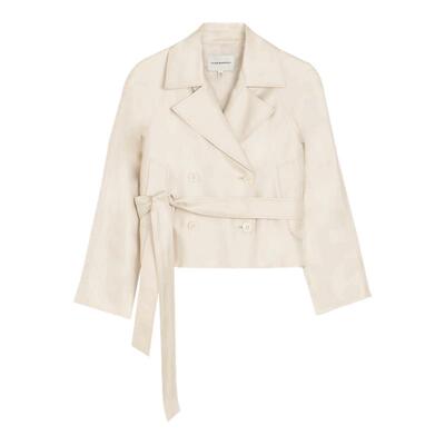 【100%桑蚕丝】CLUB MONACO女士上衣翻领双排扣系带短款外套