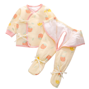 婴儿衣服0到3个月冬季保暖衣分体薄夹棉家居服小月龄宝宝冬装套装