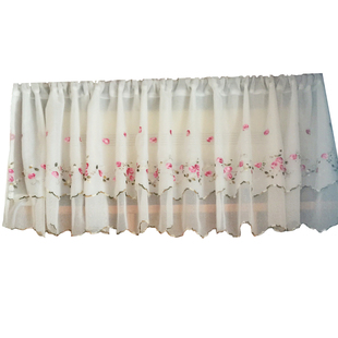 双层窗纱绣花刺绣半帘短帘门帘半截咖啡帘短窗帘小窗户纱帘遮挡帘