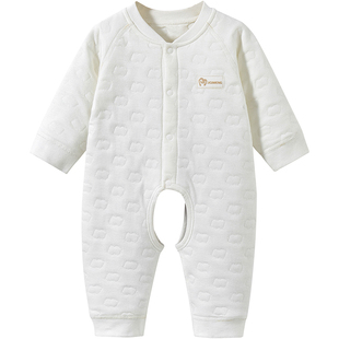 婴儿连体衣春秋冬新生开档夹棉保暖打底男女冬装0哈衣3月宝宝衣服