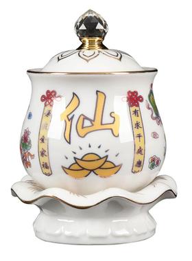 中成陶瓷佛前观音财神仙家供杯