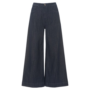 wana try复古高腰挺阔感牛仔蓝阔腿裤2025夏季新款休闲女款长裤