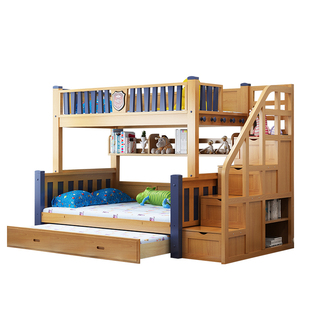 榉木梯柜上下床1.5米全实木双层步梯子母床1.35儿童高低床多功能